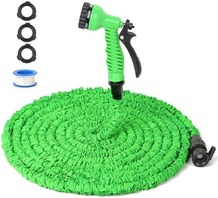 Nemhew expandable garden hose with 7-pattern nozzle and 3/4-inch connectors.