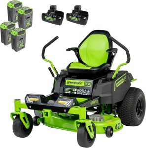 Greenworks 60V 42” Cordless Electric CrossoverZ Zero Turn Riding Mower, (4) 8.0Ah Batteries and (2) Dual Port Turbo Chargers