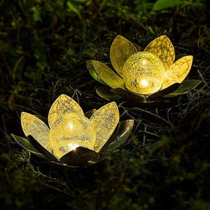 Solar Lights Outdoor Garden, Crackle Globe Glass Lotus Decor